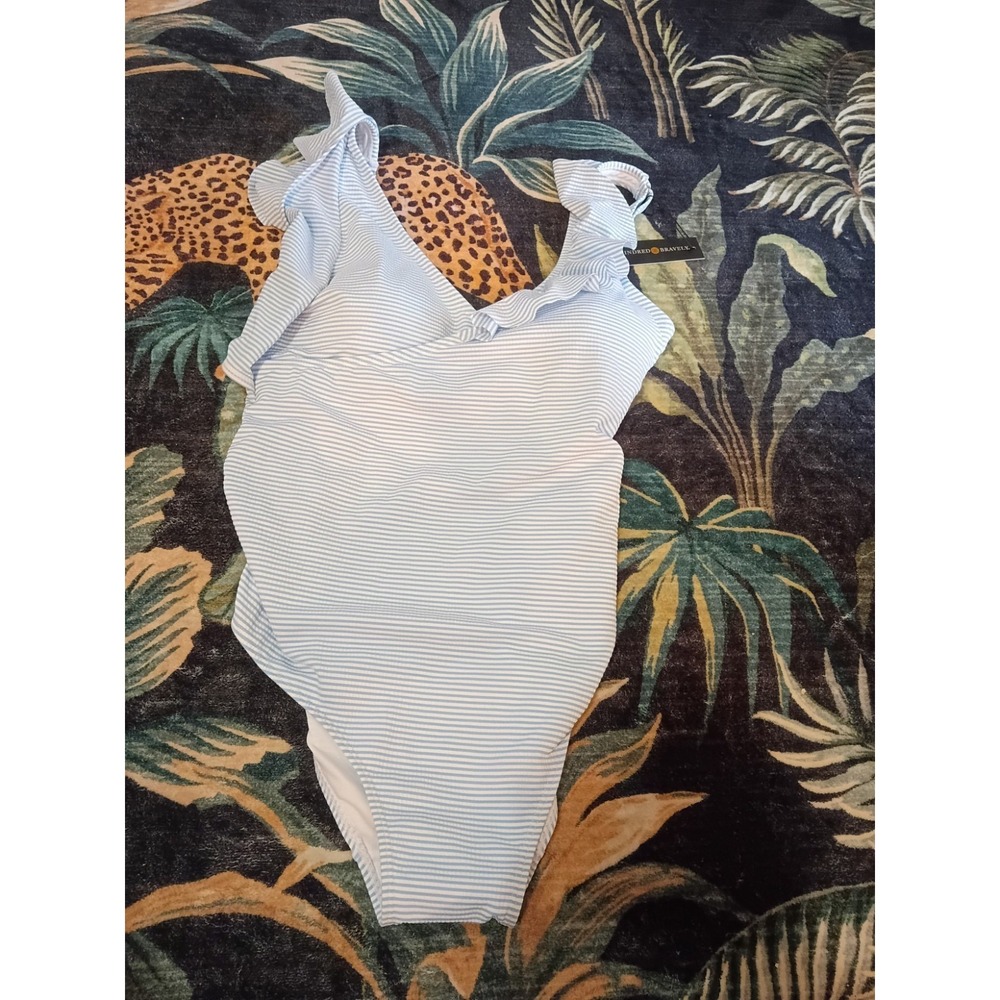Kindred Bravely Nursing One Piece Wrap Swimsuit Women's L NWT Seersucker Stripes